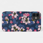 Coques Case-Mate iPhone Pomme fleurit sur un bleu foncé (Dos (Horizontal))