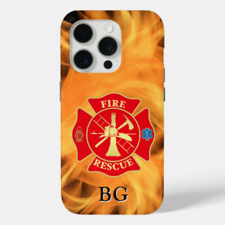 Coque iPhone 15 Pro Pompier Croix Maltese Secourt feu flamme
