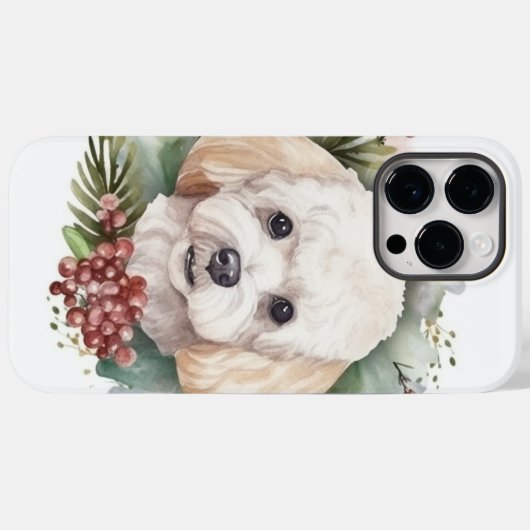 Coques Case-Mate iPhone Poodle Noël Wreath Festive Pup (Verso (horizontal))