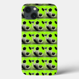 iPhone 13 Coque Pop Art Green Soccer Balls