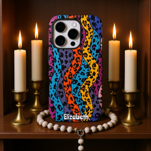 Coques iPhone 16 Pro Pop Art Leopard : Rainbow Waves