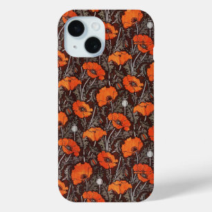 Coque Pour iPhone 15 POPIES ROUGES EN FLEAU DE Pavot BLANC NOIR