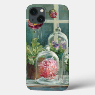 Etui iPhone 13 Poppies violettes sur un rebord de fenêtre