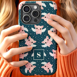 Coque Pour iPhone 15 Porcs Volants Célestes Étoilés Monogrammés