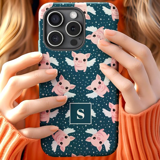 Coques Case-Mate iPhone Porcs Volants Célestes Étoilés Monogrammés