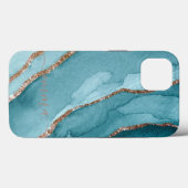 Coques Case-Mate iPhone Portable en marbre bleu Turquoise or personnalisé  (Verso (horizontal))