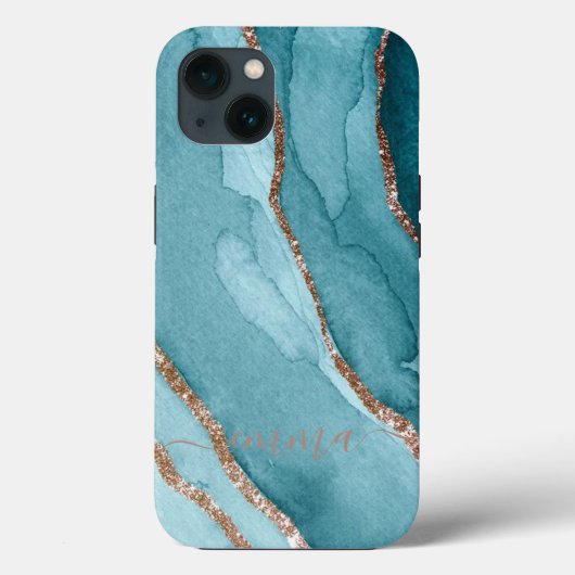 Coques Case-Mate iPhone Portable en marbre bleu Turquoise or personnalisé  (Verso)