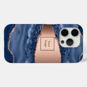 Coques Case-Mate iPhone Porte bleu marbre rose or logo d'entreprise (Verso (horizontal))