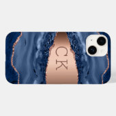 Coques Case-Mate iPhone Porte bleu marbre rose or monogramme initiales (Verso (horizontal))
