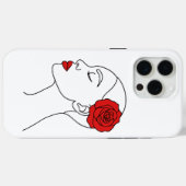 Coques Case-Mate iPhone Portrait d'art en ligne d'une femme avec Rose roug (Verso (horizontal))