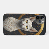 Coques Case-Mate iPhone Portrait de chat blanc avec halo géométrique doré (Dos (Horizontal))