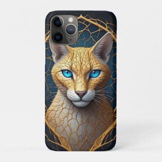 Case-Mate iPhone Case Portrait de chat doré avec cadre géométrique noir