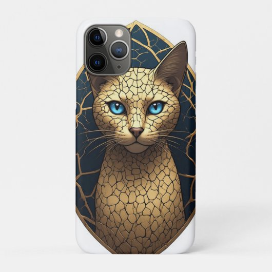 Coques Case-Mate iPhone Portrait de chat doré sur fond géométrique sombre (Dos)