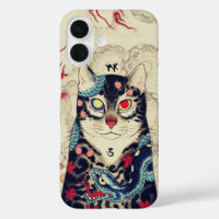 PORTRAIT DE CHAT SAMURAI AVEC TATOS SERPENTS