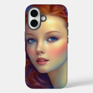 Coques iPhone 16 Portrait de cheveux arc-en-ciel enchanté