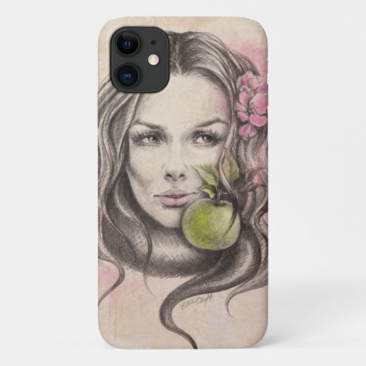 Coques Case-Mate iPhone Portrait de femme avec pomme et fleur Art Surreal (Dos)