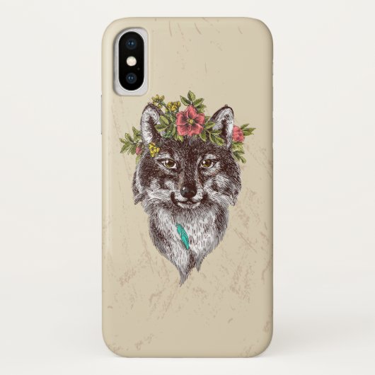 Coques Case-Mate iPhone Portrait de halo de loup de style de Boho (Dos)
