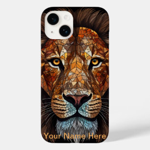 Coque Pour iPhone 14 Portrait de lion en vitrail mosaïque 