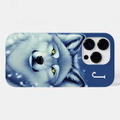 Coques Case-Mate iPhone Portrait de loup blanc et gris monogramme (Verso (horizontal))