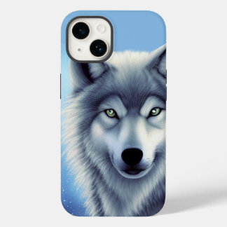 Coque Pour iPhone 14 Portrait de loup gris et blanc