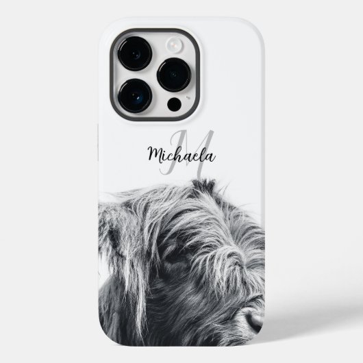 Coques Case-Mate iPhone Portrait de vache Highland premier monogramme noir (Verso)