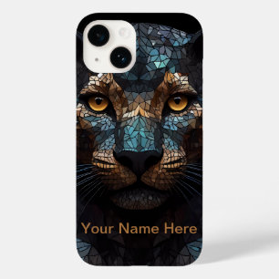 Coque Pour iPhone 14 Portrait en verre tendu de léopard de mosaïque