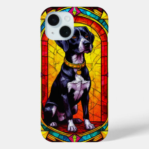 Coque Pour iPhone 15 Portrait en vitrail d'un chien avec chaîne en or