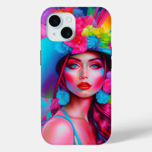 Coque Pour iPhone 15 Portrait floral de Neon Imaginaire