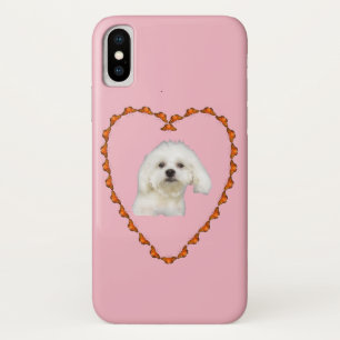 Coques Pour iPhone Portrait maltais de chiot dans le rose de coeur