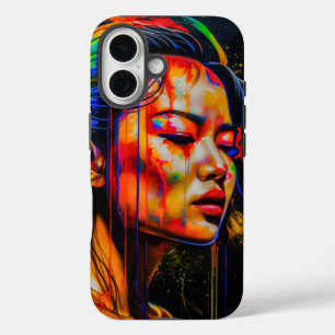 Coques iPhone 16 Portrait Neon Vibrant - Art Expressionniste Abstra