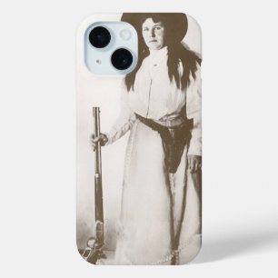 Coque Pour iPhone 15 Portrait photo d'une cowgirl tenant un fusil, c191