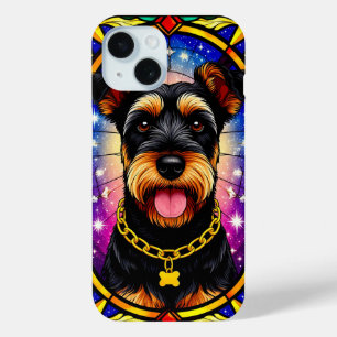 Coque Pour iPhone 15 Portrait vibrant de chien en verre coloré