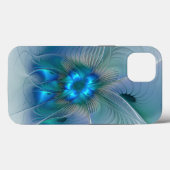 Coques Case-Mate iPhone Position, Abstrait bleu turquoise fractal (Verso (horizontal))