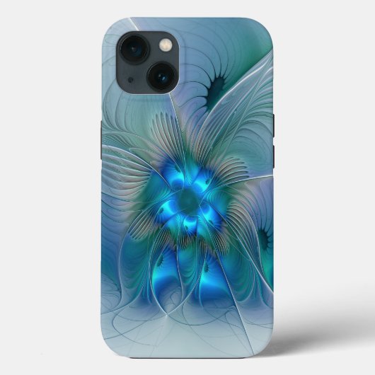 Coques Case-Mate iPhone Position, Abstrait bleu turquoise fractal (Verso)