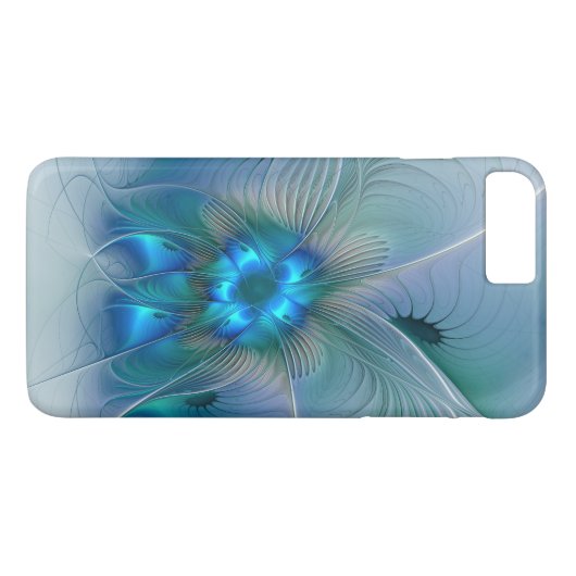 Coques Case-Mate iPhone Position, Abstrait bleu turquoise fractal (Dos (Horizontal))