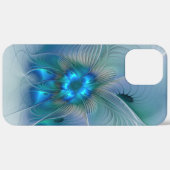 Coques Case-Mate iPhone Position, Abstrait bleu turquoise fractal (Retour (horizontal))