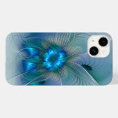 Coques Case-Mate iPhone Position, Abstrait bleu turquoise fractal (Verso (horizontal))