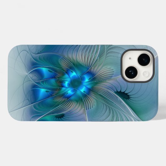 Coques Case-Mate iPhone Position, Abstrait bleu turquoise fractal (Verso (horizontal))