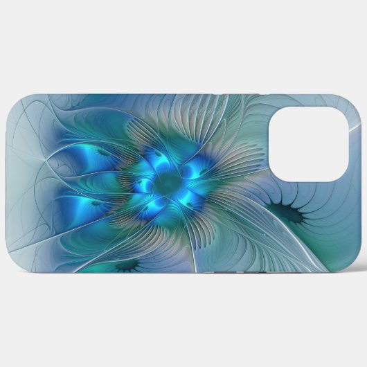 Coques Case-Mate iPhone Position, Abstrait bleu turquoise fractal (Verso (horizontal))