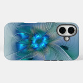 Coques Case-Mate iPhone Position, Abstrait bleu turquoise fractal (Verso (horizontal))