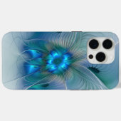 Coques Case-Mate iPhone Position, Abstrait bleu turquoise fractal (Verso (horizontal))