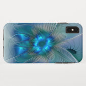Coques Case-Mate iPhone Position, Abstrait bleu turquoise fractal (Dos (Horizontal))