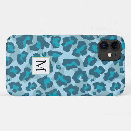 Coques Case-Mate iPhone Poster de animal et monogramme bleu léopard multit (Dos (Horizontal))