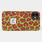 Coques Case-Mate iPhone Poster de animal et monogramme léopard rouge et ve (Dos (Horizontal))