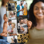 Case-Mate iPhone Case Poster de animal Leopard Black Gold 5 Photo Collag<br><div class="desc">Glam coque iphone à customiser avec 5 de vos photos préférées. Le design comprend un montage photo sur un arrière - plan poster de animal avec des taches de guépard en noir et or. Le modèle photo est configuré pour créer un collage photo, affichant vos photos en format paysage et...</div>