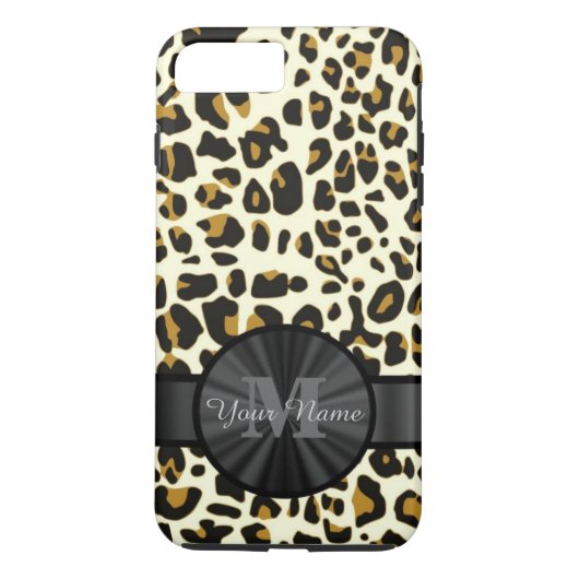 Coques Case-Mate iPhone Poster de animal léopard monogrammé (Dos)