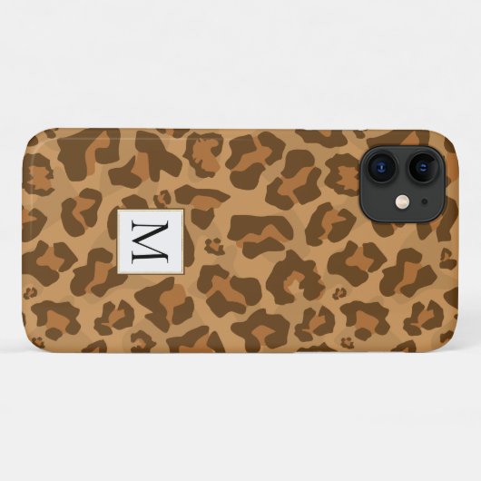 Coques Case-Mate iPhone Poster de animal léopard, monogramme dans les tons (Dos (Horizontal))