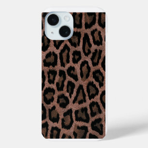 Coque Pour iPhone 15 Poster de animal Léopard Noir Rouge Or Brown