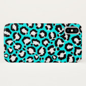 Coques Case-Mate iPhone Poster de animal moderne Cyan Blue Leopard (Dos (Horizontal))