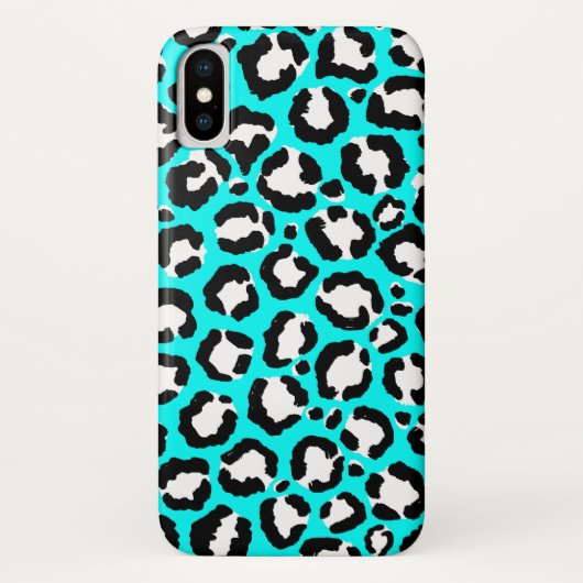 Coques Case-Mate iPhone Poster de animal moderne Cyan Blue Leopard (Dos)